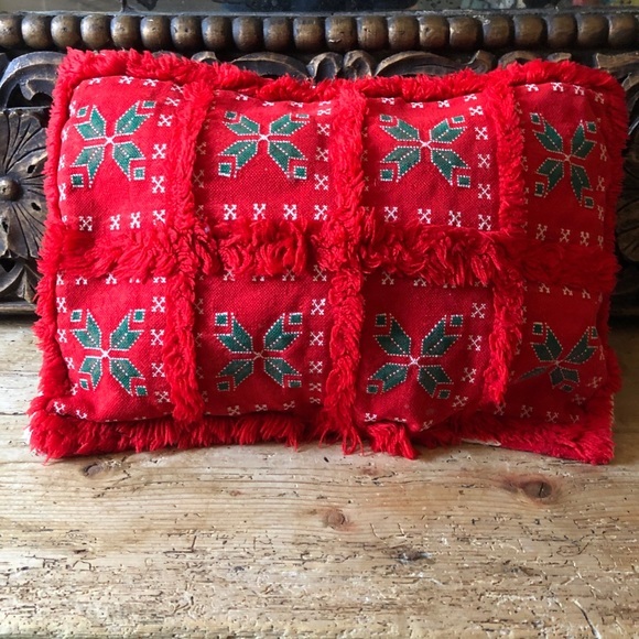 Vintage Moroccan Berber Wool Kilim Red Green Christmas Pillow Cover Sham - Picture 9 of 12